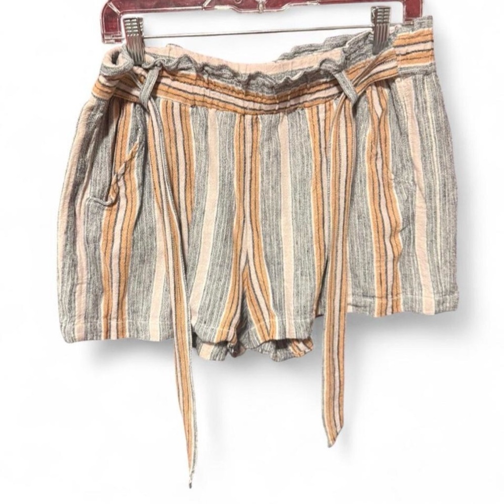 Jolt High Waist Striped Shorts - Orange, Gray, Cream
